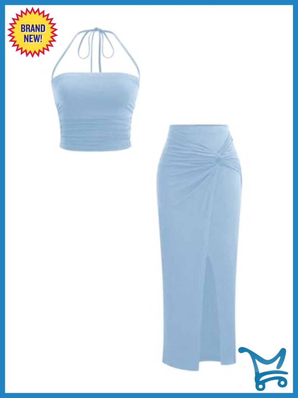 Women's 2 Piece Twist Knot Sleeveless Fitted Top and Wrap Skirt Set Going Out